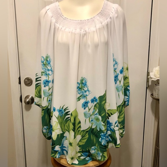 CATO TROPICAL Floral Print Women's Top - White Blue and Green 18/20 WOMEN PLUS - Picture 1 of 13